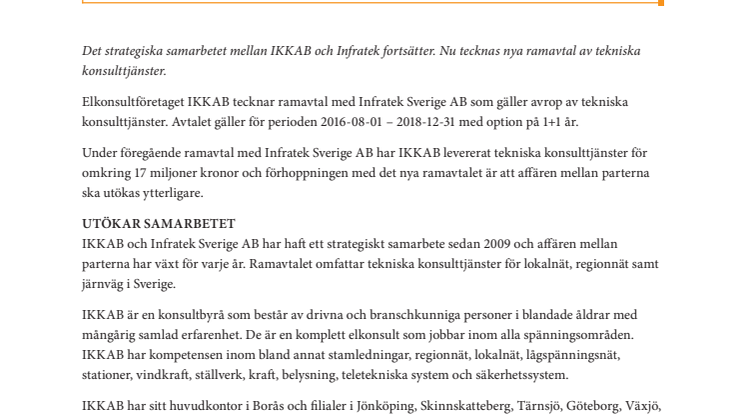 Nytt ramavtal med Infratek Sverige AB