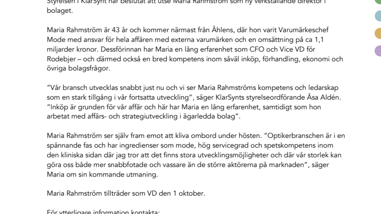 Maria Rahmström  ny vd för KlarSynt