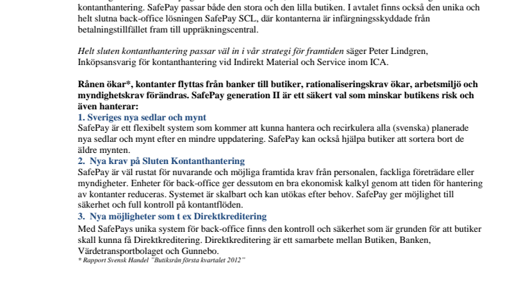 Gunnebo tecknar avtal med ICA gällande SafePay™