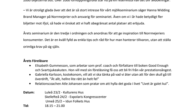 Stort intresse för Norrmejeriers Mjölkseminarium 