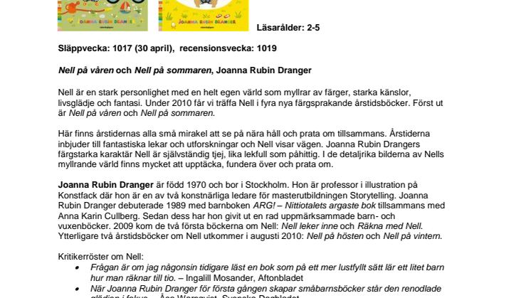 Joanna Rubin Dranger gör färgsprakande årstidsböcker med Nell  