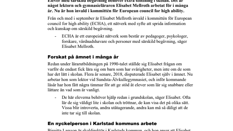 Lektor invald i europeisk kommitté för särskilt begåvade