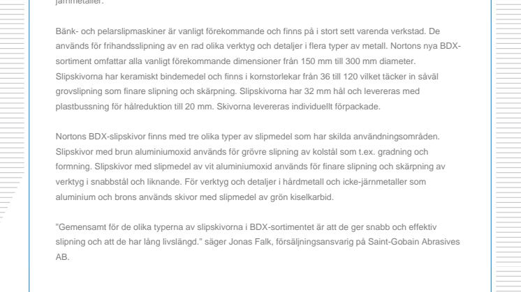 Norton lanserar nya bänkslipskivor