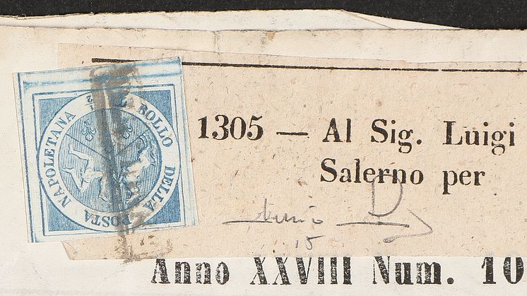 Naples. 1860. TRINACRIA, 1:2 tornese, blue. Pos. 40. Excellent and flawless copy with large margins on wrapper on complete newspaper "L'Omnibus" dated .tif