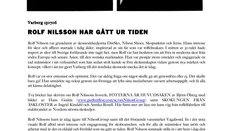 ROLF NILSSON HAR GÅTT UR TIDEN