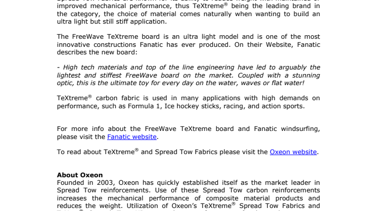 TeXtreme® featured in the new Fanatic windsurfing board FreeWave TeXtreme
