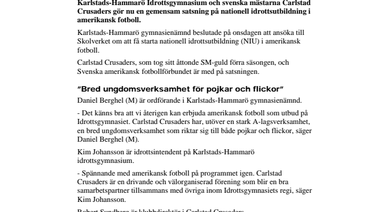 Idrottsgymnasiet + Carlstad Crusaders = NIU