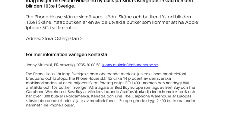 The Phone House öppnar ny butik i Ystad