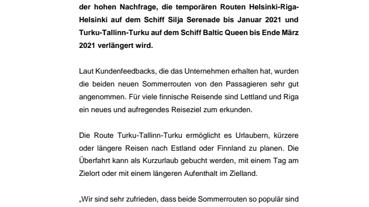  Tallink Grupp verlängert die beliebten Routen Helsinki-Riga und Turku-Tallinn