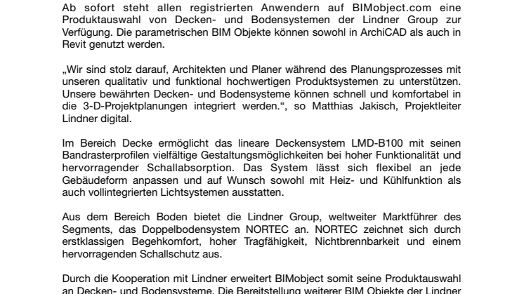 Lindner Group stellt BIM Objekte bereit