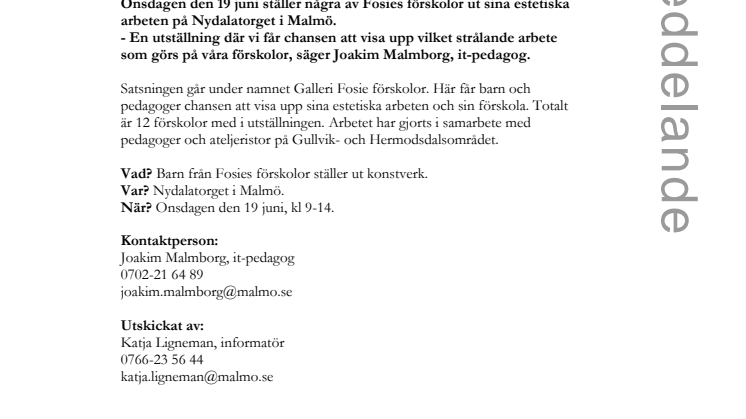 Barn från Fosies förskolor ställer ut konst på Nydalatorget