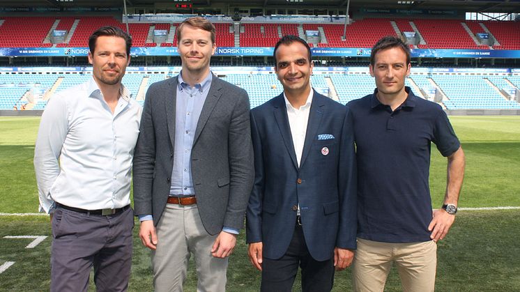 ManpowerGroup etablerer Idrettens karrieresenter i samarbeid med NFF og NISO. Fra venstre: Ketil Z. Risberg (ManpowerGroup), Morten Hegdal (Right Management), Svein-Erik Edvartsen (NFF) og Joachim Walltin (NISO). Foto:, NFF