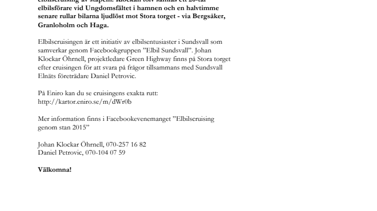 Första elbilscruisingen genom Sundsvall nu på lördag