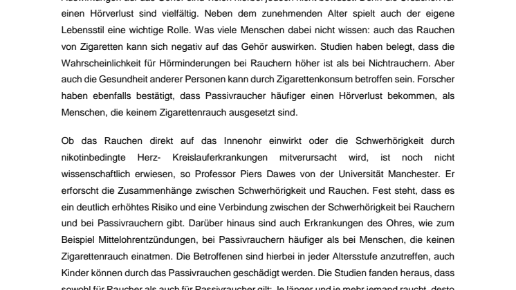 Rauchen schädigt auch das Gehör – aktiv und passiv
