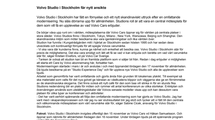 Volvo Studio i Stockholm får nytt ansikte