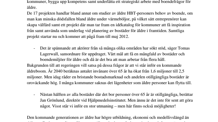 Forskare, kommuner och företag får 10,5 miljoner i stöd för äldres boende