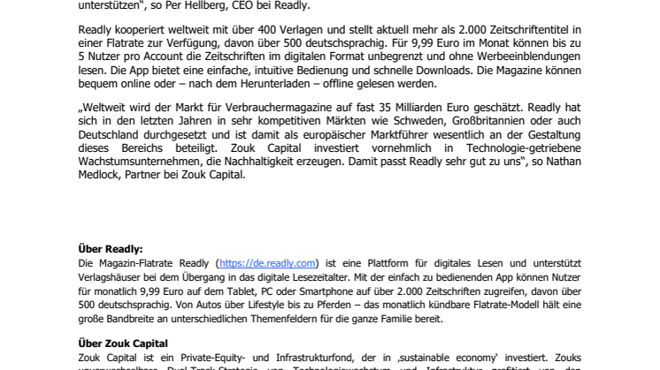 Readly erhält 13 Mio. Euro von Investoren