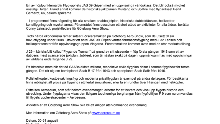 Göteborg Aero Show 2008 - Sveriges största flygdagar redo för start
