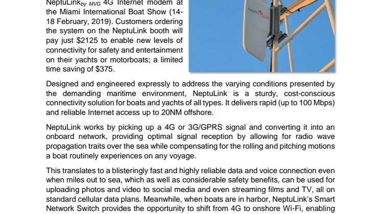 NeptuLink: Get 15% off cutting-edge broadband connectivity at the 2019 Miami International Boat Show