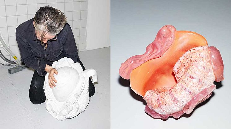 Åsa Jungnelius. Verk: Birth of Venus                                                      Verk: Queen Helmet Nr 2.                                            Foto: Märta Thisner