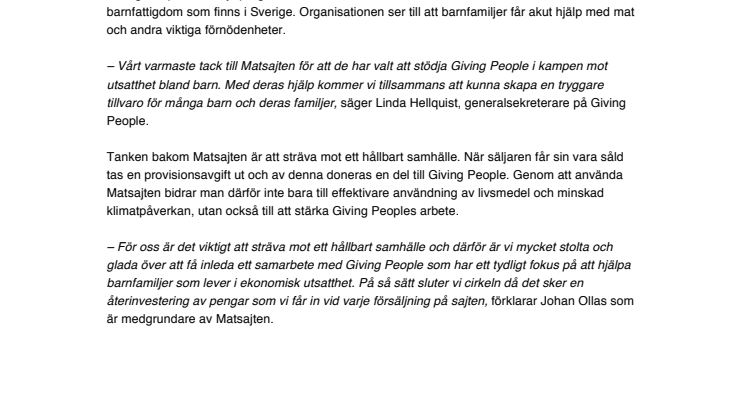 Matsajten.se inleder samarbete med Giving People