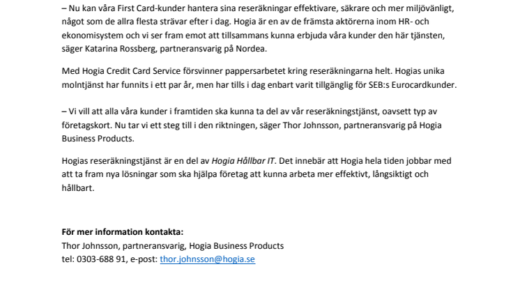 Hogia lanserar reseräkningstjänst för First Card