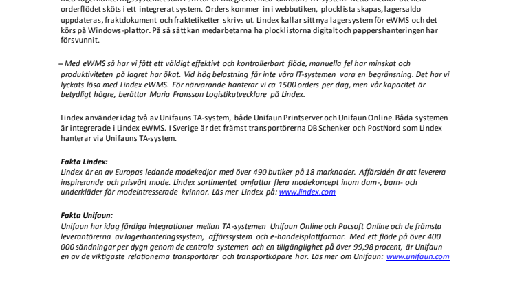 Integrerade IT-system ger Lindex ett effektivt e-handelsflöde