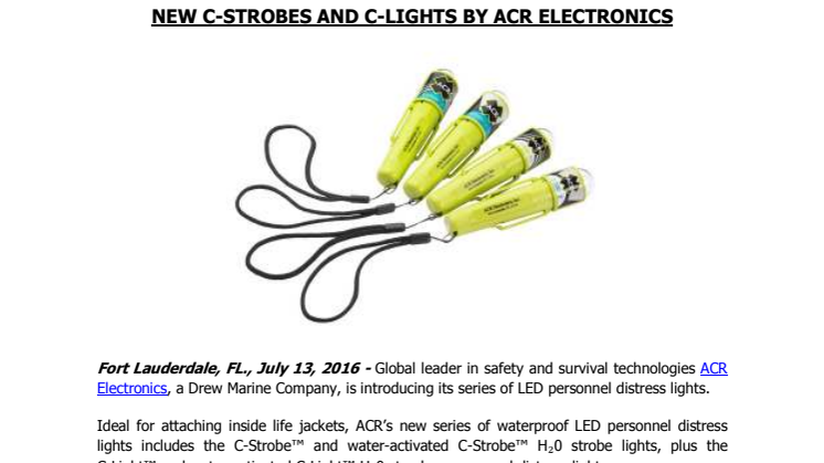 ACR Electronics Inc: New C-Strobes And C-Lights By ACR Electronics