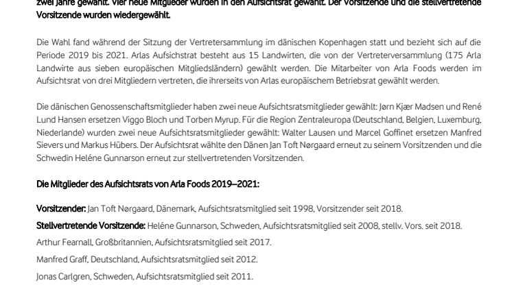 Arla Foods Aufsichtsrat mit vier neuen Mitgliedern