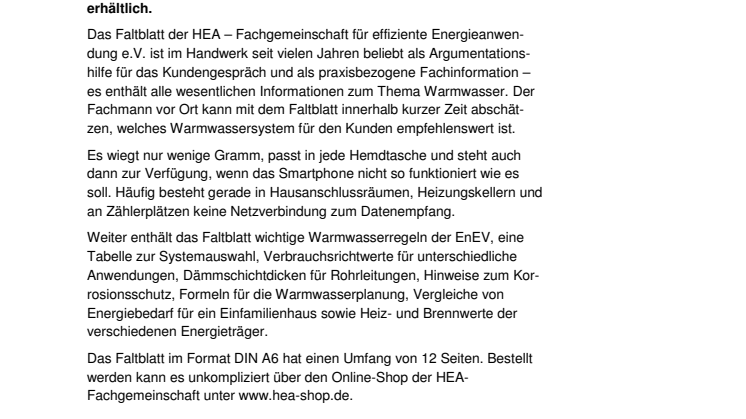 Unterstützung für den Fachmann: Elektro-Warmwasserversorgung auf einen Blick