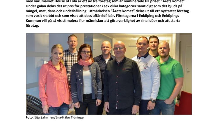 House of Lola nominerade till Årets komet på Enköpings Företagargala 2014