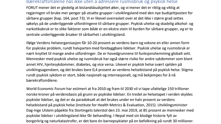 Høringsuttalelse statsbudsjettet FORUT 2019