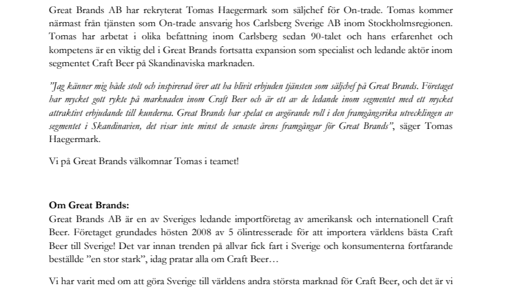 Great Brands nyanställer – ny säljchef till Great Brands!