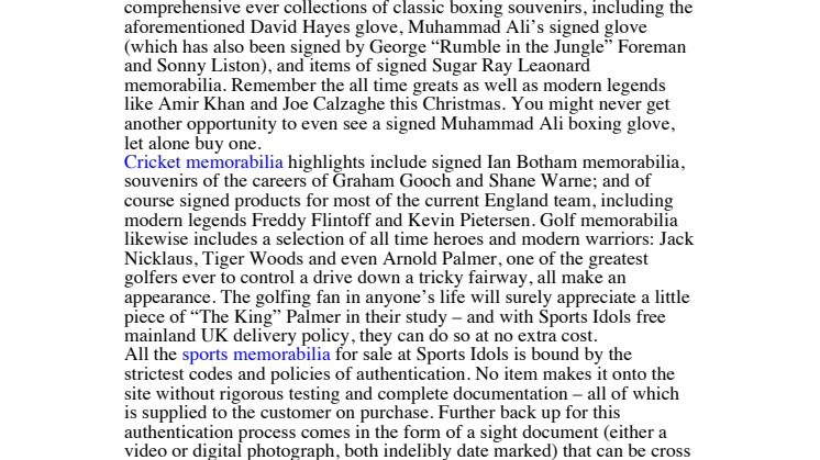Sports Idols brings home the memorabilia bacon in time for the festive season