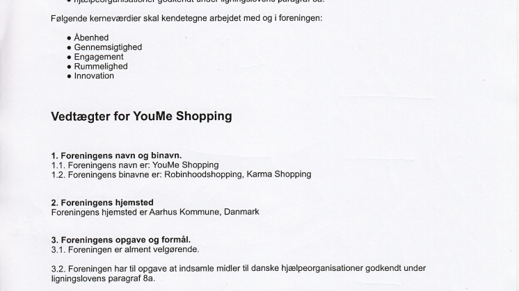 YouMe Shoppings vedtægter