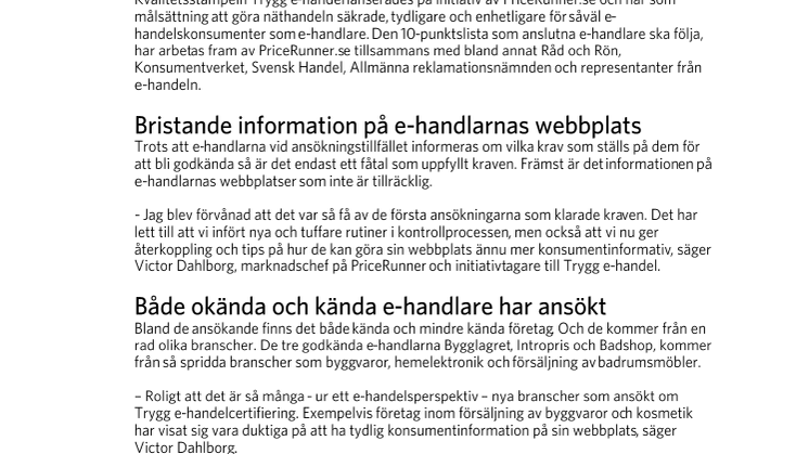 Få e-handlare uppfyller kraven för Trygg e-handel