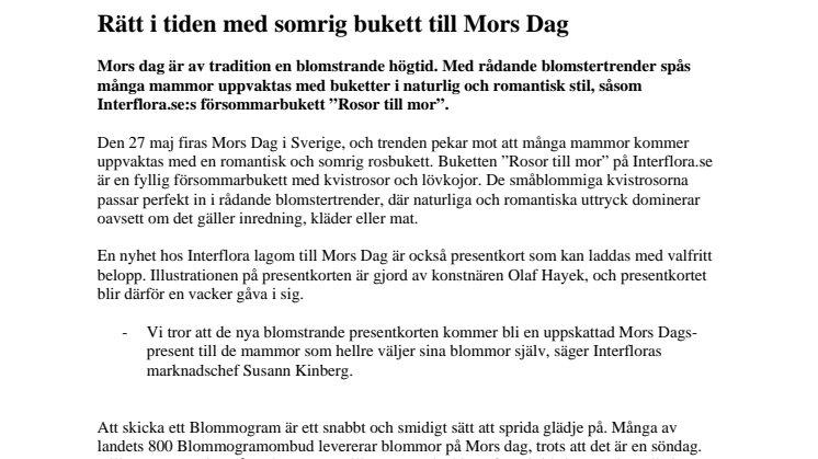 Rätt i tiden med somrig bukett till Mors Dag