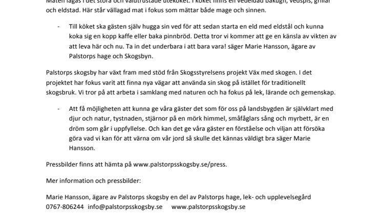 Bo i skogen - Nytt äventyr för familjer på Palstorps skogsby