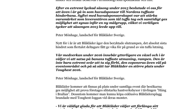 TOUGHEST POWERED BY BLÅKLÄDER 2016