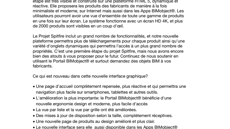 Une nouvelle Interface Graphique pour le Portail BIMobject®- Une première étape du projet « Spitfire »