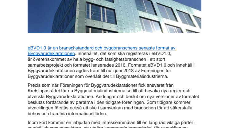 eBVD1.0 - den digitala byggvarudeklarationen i fortsatt utveckling