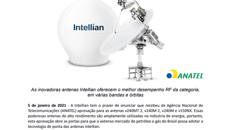 Os grandes produtos VSAT da Intellian obtêm aprovação da ANATEL