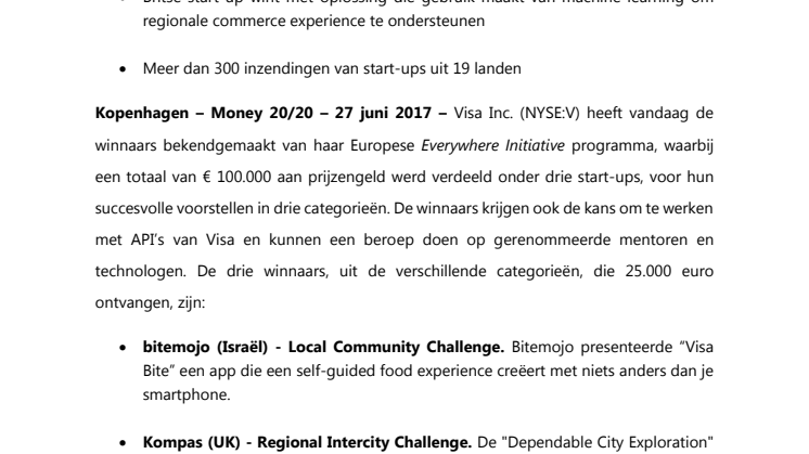 Kompas wint € 50.000 bij eerste Europese Everywhere Initiative van Visa