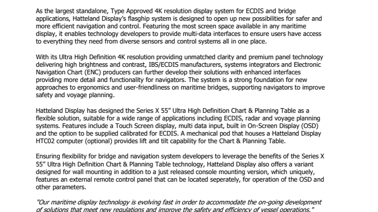 The World’s Largest, Most Advanced 4K ECDIS Display System Comes to Nor-Shipping (Hatteland Display Nor-Shipping Press Kit 2 of 2)