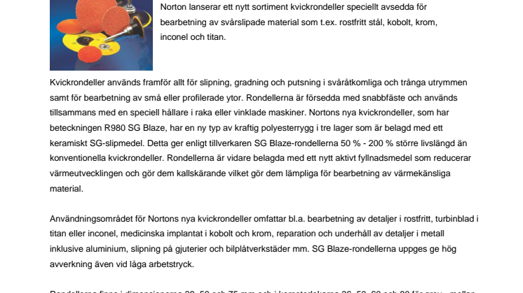 Nya kvickrondeller för svårslipade material