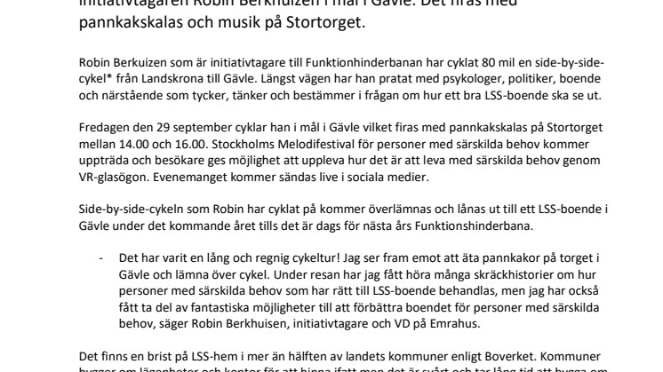 Målgång och pannkakskalas i Gävle för 80 mils cykelturné för fler och bättre LSS-hem 