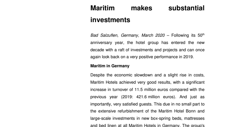 A successful anniversary year / Maritim makes substantial investments  