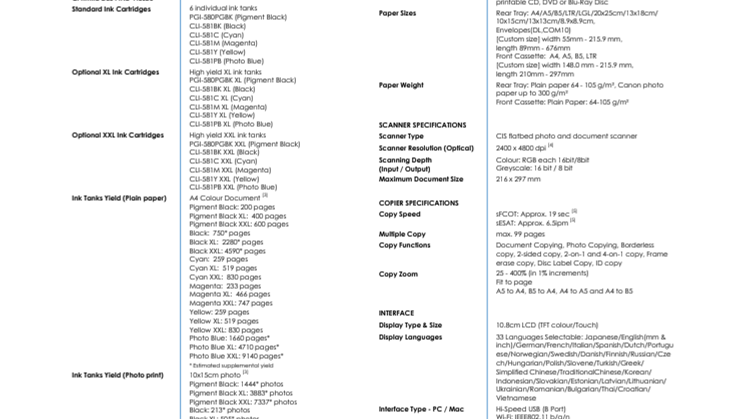 PIXMA TS8350 EUR_PR Spec Sheet