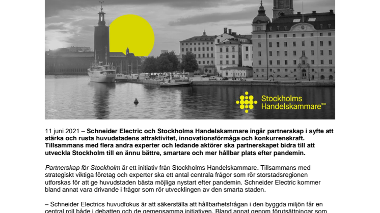 Schneider Electric ingår partnerskap med Stockholms Handelskammare för ökad innovation och konkurrenskraft