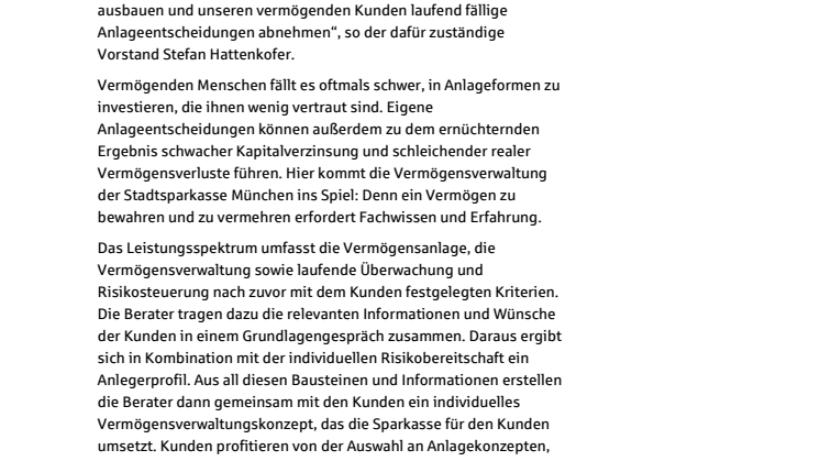 Stadtsparkasse München führt eigene Vermögensverwaltung ein